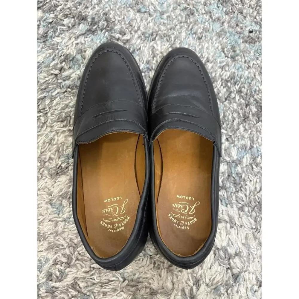 Men's Black Leather Penny Loafers - Classic Slip-On Dress Shoes